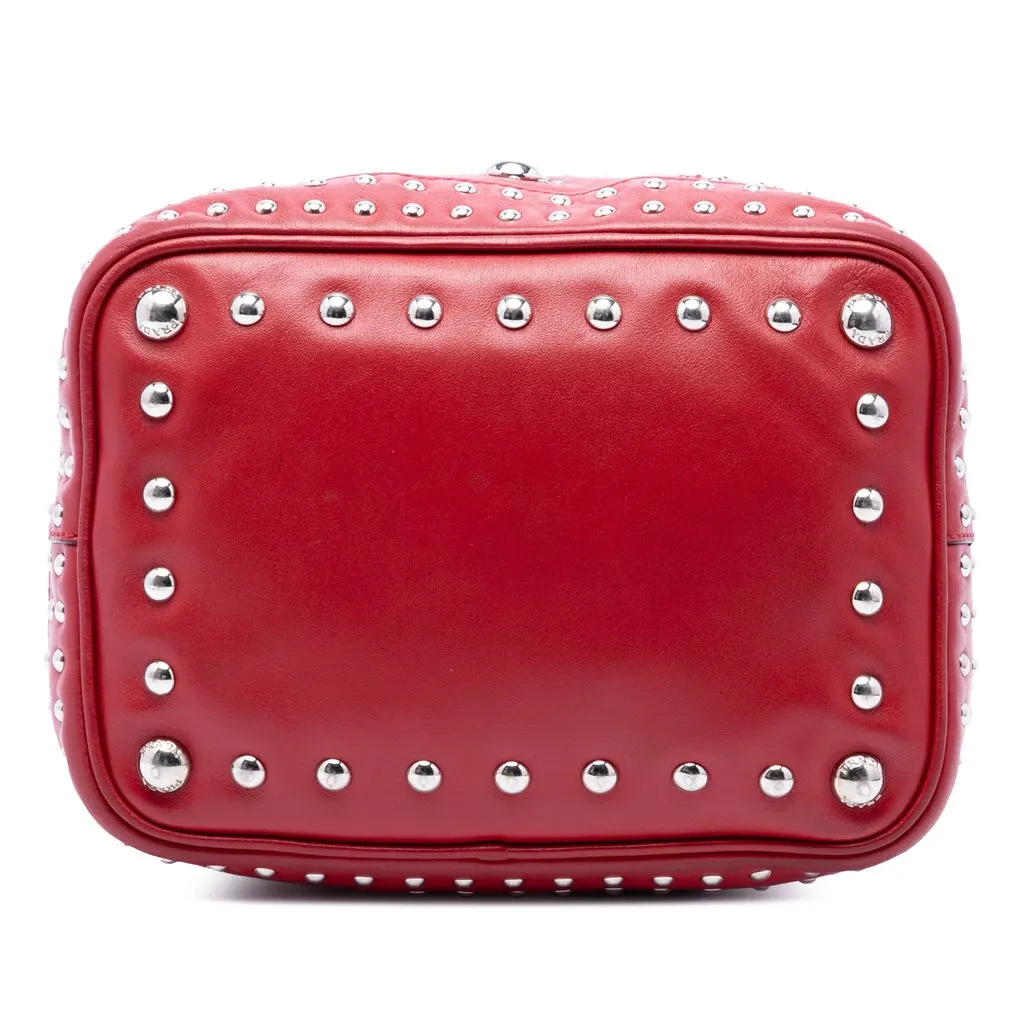 Prada Small Soft Calf Studded Bucket Bag Red Leather Good - Inside View