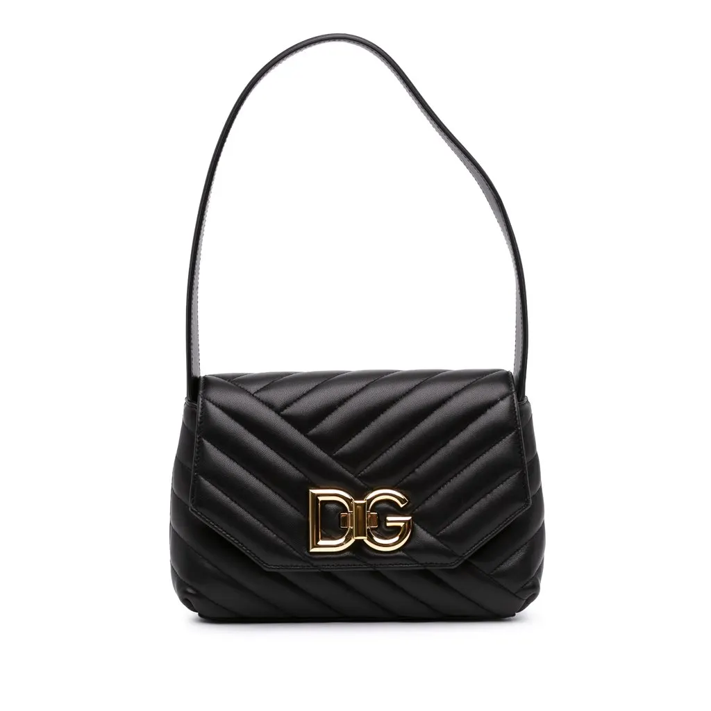 Dolce & Gabbana Small Quilted Lambskin Lop Shoulder Bag Black Leather Very good - Front View