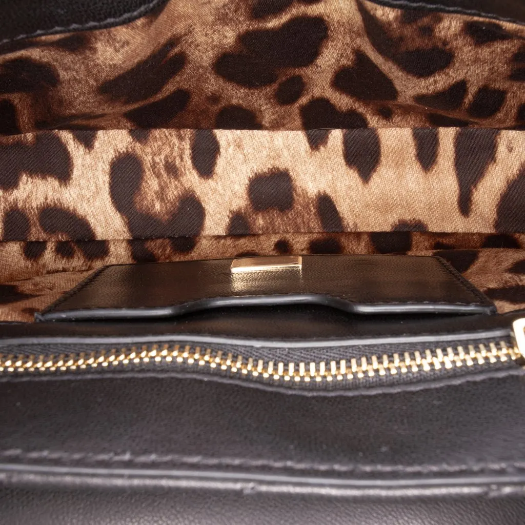 Dolce & Gabbana Small Quilted Lambskin Lop Shoulder Bag Black Leather Very good - Model View