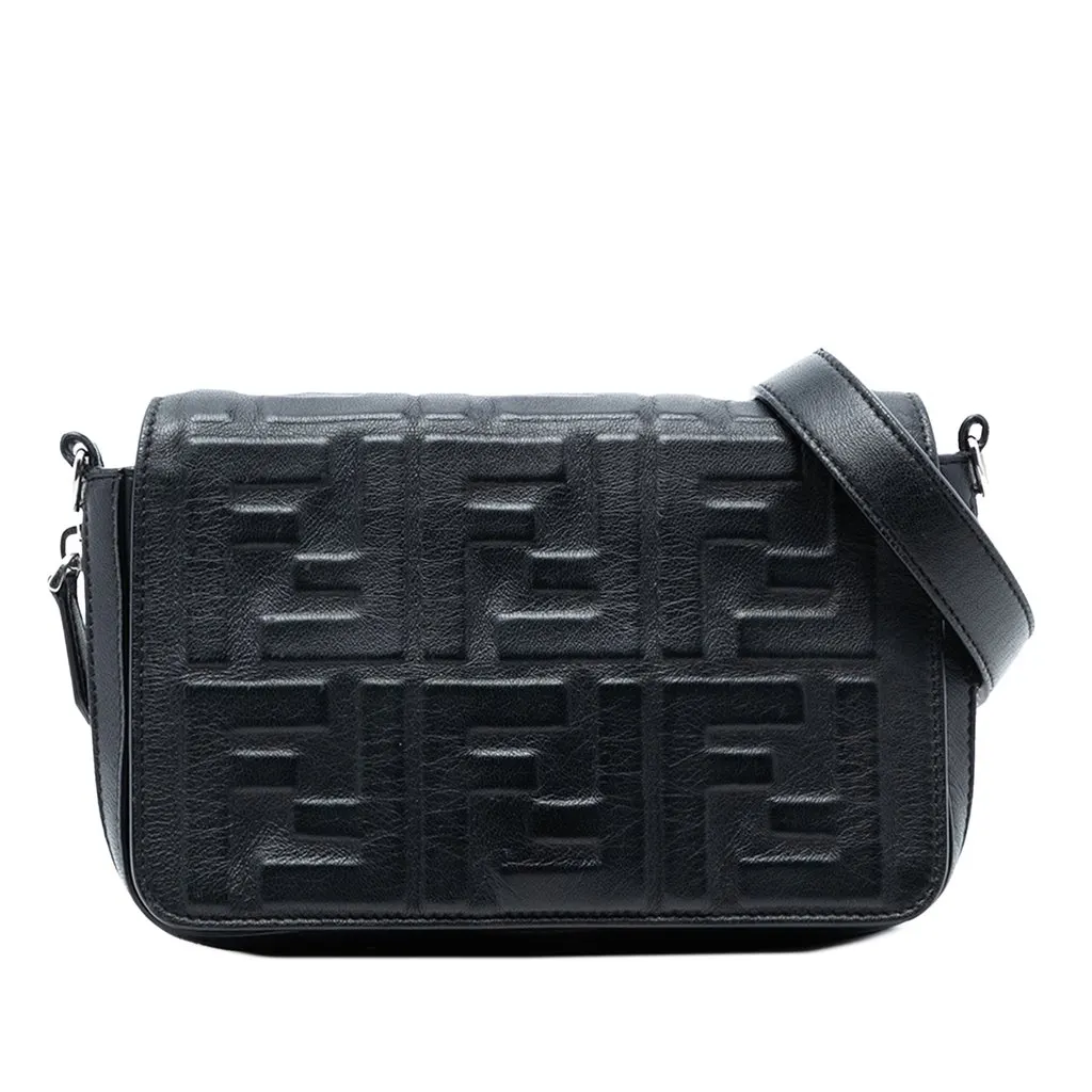 Fendi Mini Zucca Embossed Nappa Expandable Flap Crossbody Black Leather Very good - Front View
