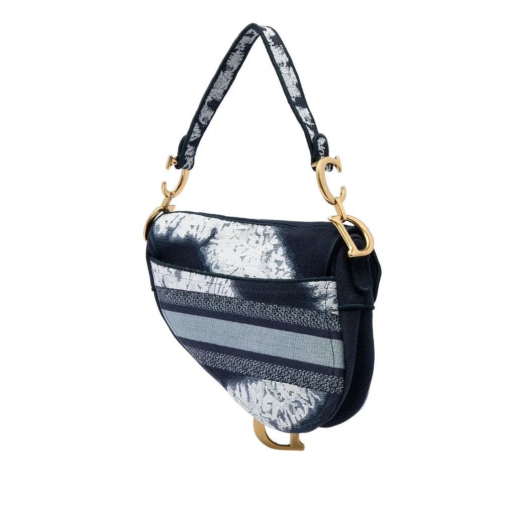 Dior Canvas Embroidered Tie Dye Saddle Bag Blue Canvas Very good - Back View