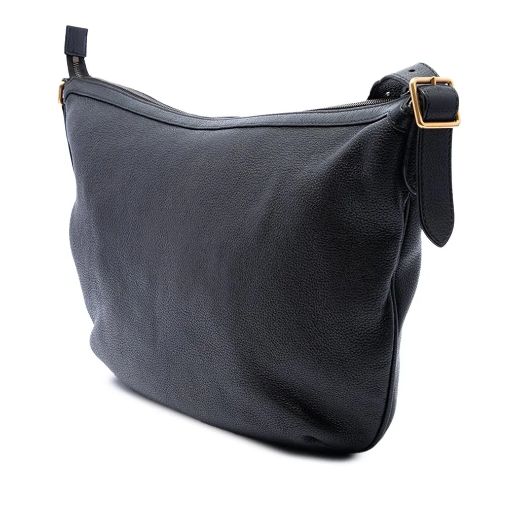 Gucci Grained Calfskin Logo Half Moon Crossbody Black Leather Good - Back View