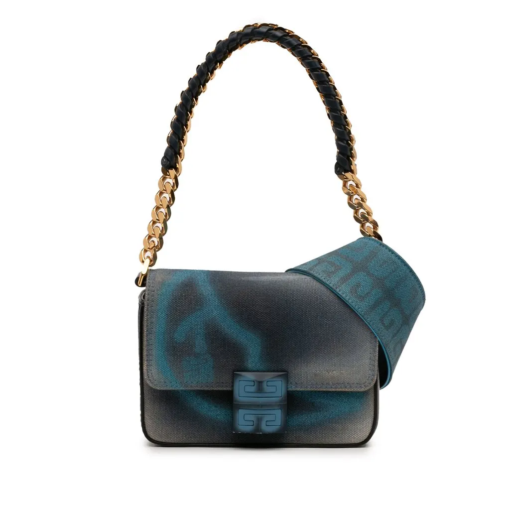 Givenchy Chito Small 4G Graffiti Effect Canvas and Leather Satchel Blue Very good - Front View