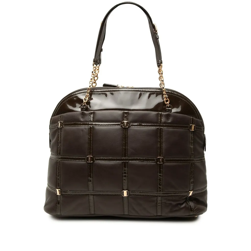 Salvatore Ferragamo مبطّنة جلد العجل و جلد لامع Grid Dome حقيبة توت