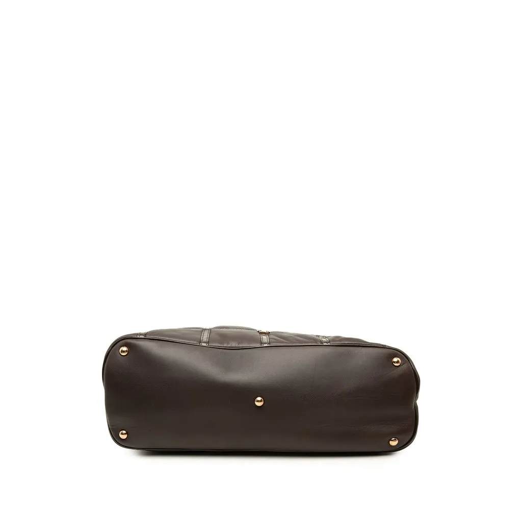 Salvatore Ferragamo Quilted Calfskin and Patent Grid Dome Tote Brown Leather Good - Inside View