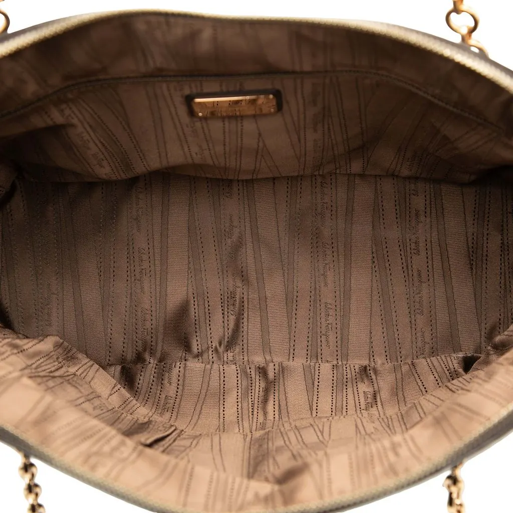 Salvatore Ferragamo Quilted Calfskin and Patent Grid Dome Tote Brown Leather Good - Model View
