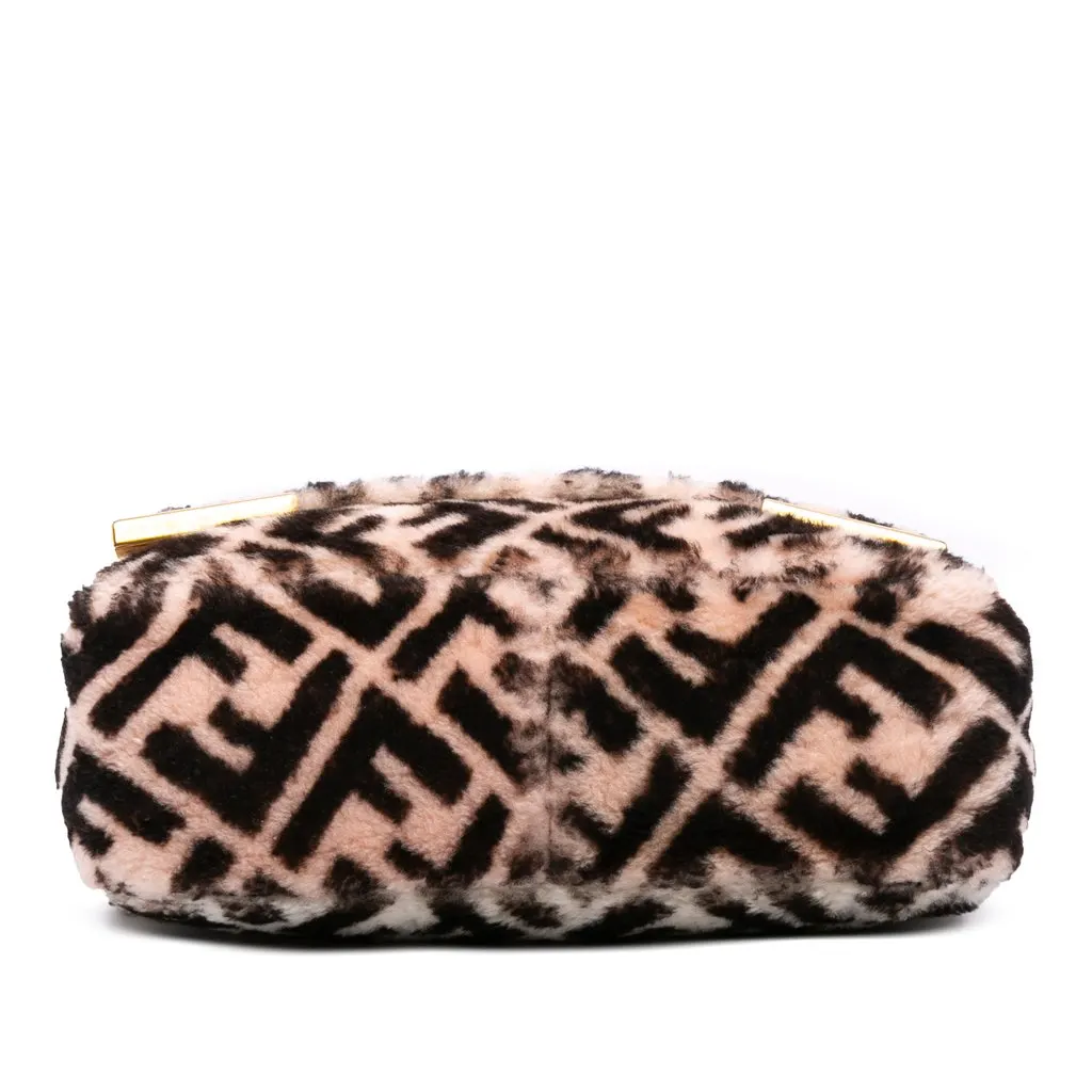 Fendi Zucca Shearling Double F Baguette Satchel Beige Very good - Inside View