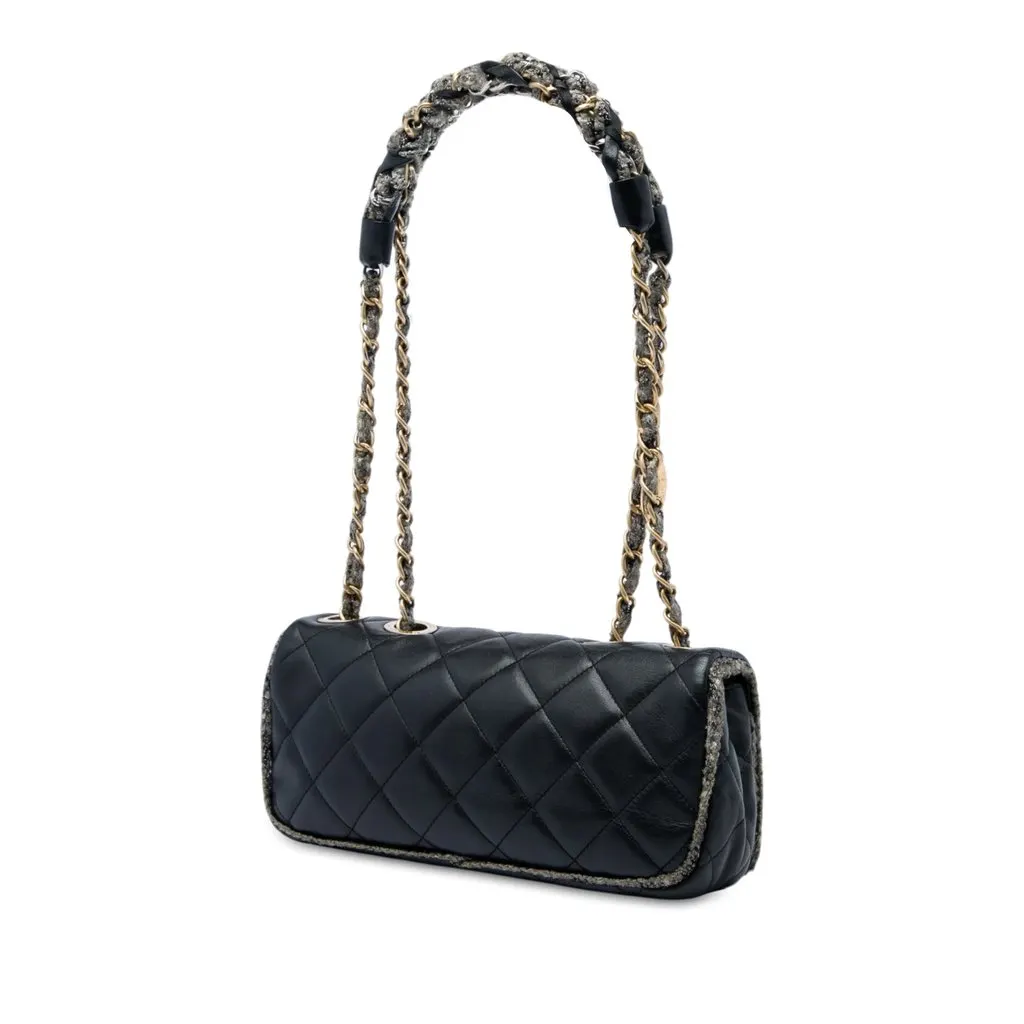 Chanel Small CC Quilted Lambskin and Tweed Chain Flap Black Leather Very good - Back View