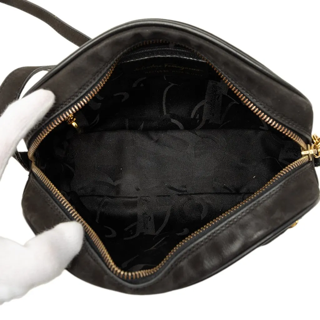 Salvatore Ferragamo Studded Suede Vara Crossbody Black Suede Very good - Model View
