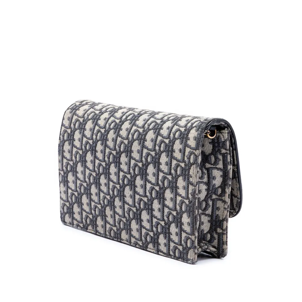 Dior Oblique Canvas Saddle Pouch Wallet on Chain Blue Very good - Back View