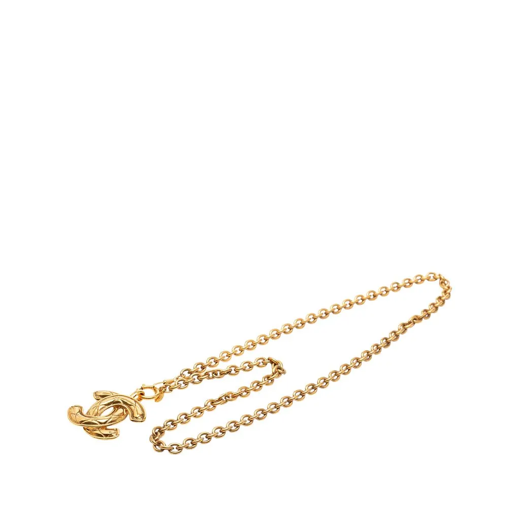 Chanel CC Gold Plated Quilted Pendant Necklace Gold Metal Very good - Front View