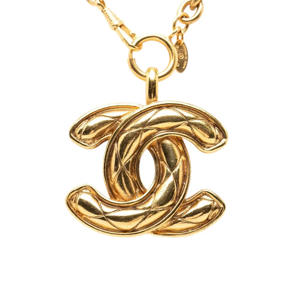 Chanel CC Gold Plated Quilted Pendant Necklace Gold Metal Very good - Back View