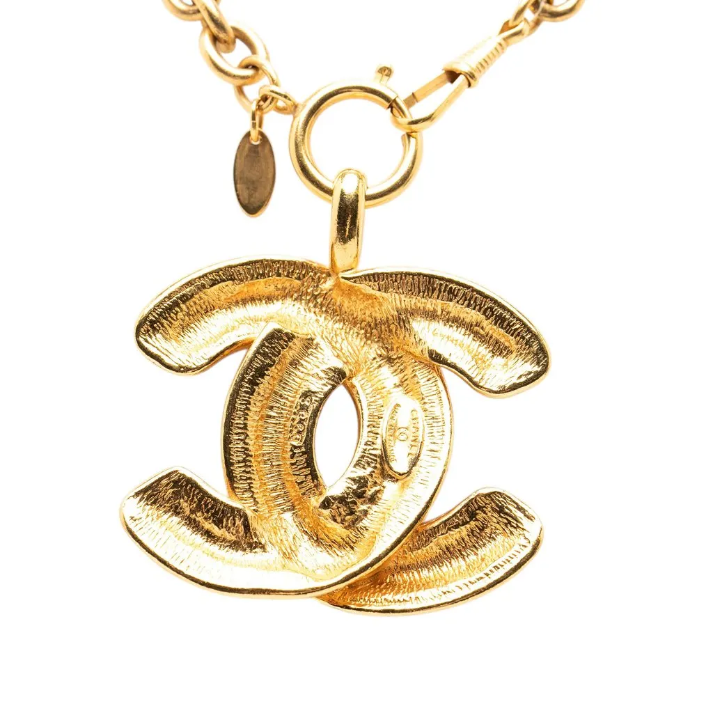 Chanel CC Gold Plated Quilted Pendant Necklace Gold Metal Very good - Inside View