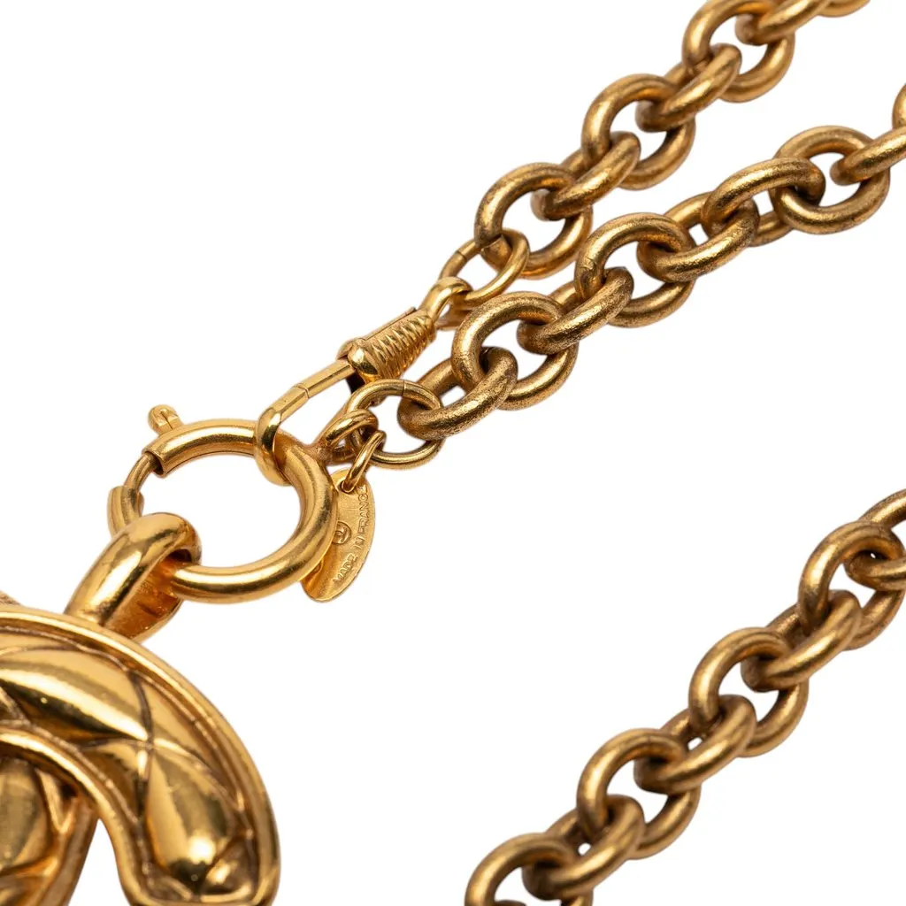 Chanel CC Gold Plated Quilted Pendant Necklace Gold Metal Very good - Box View