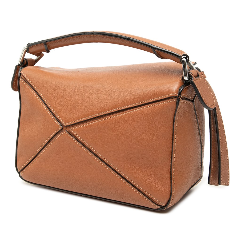 LOEWE Mini Calfskin Puzzle Satchel Brown Mini Leather
