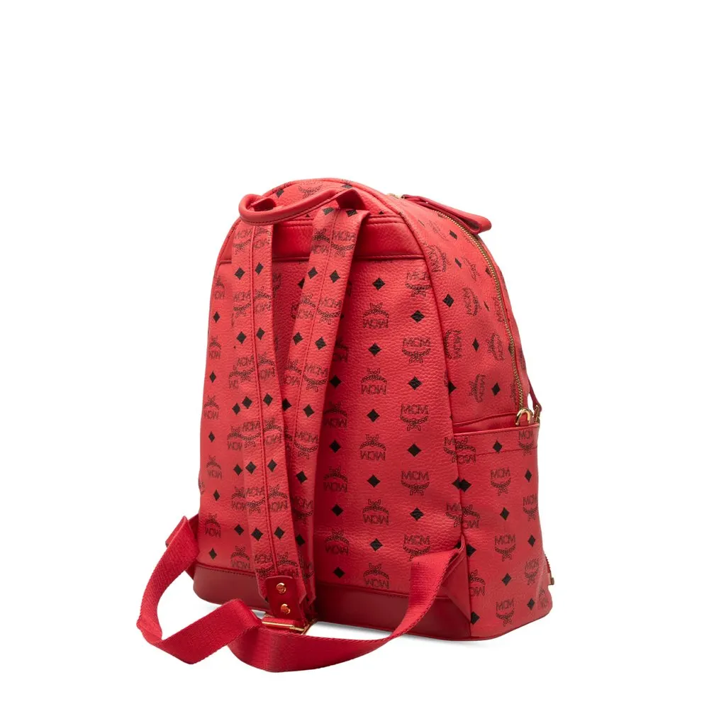 MCM Visetos Coated Canvas Dual Studded Stark Backpack Red Very good - Back View