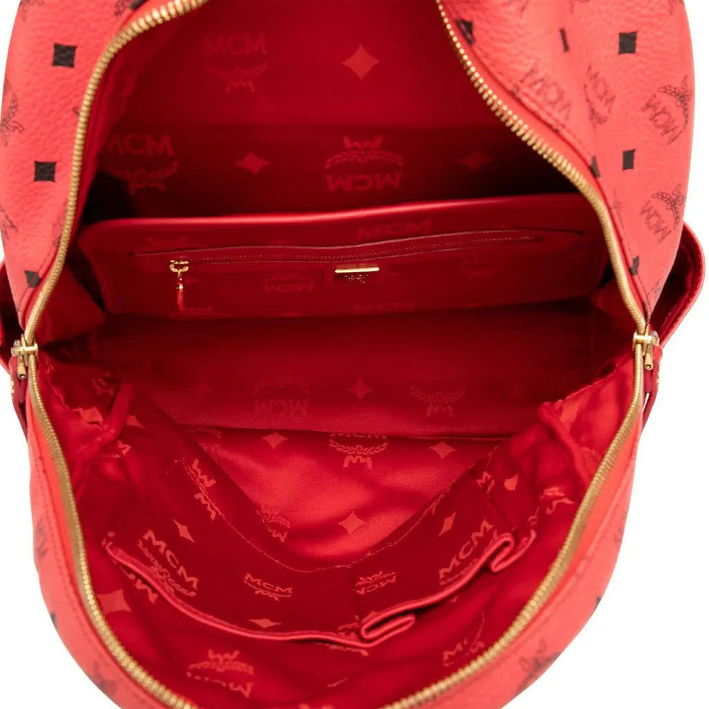 MCM Visetos Coated Canvas Dual Studded Stark Backpack Red Very good - Model View