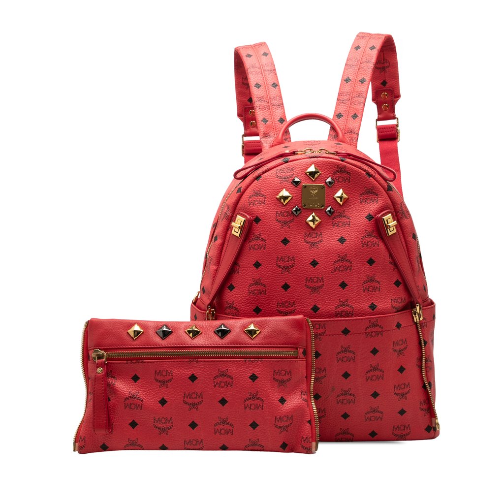 MCM Visetos Coated Canvas Dual Studded Stark Backpack Red La