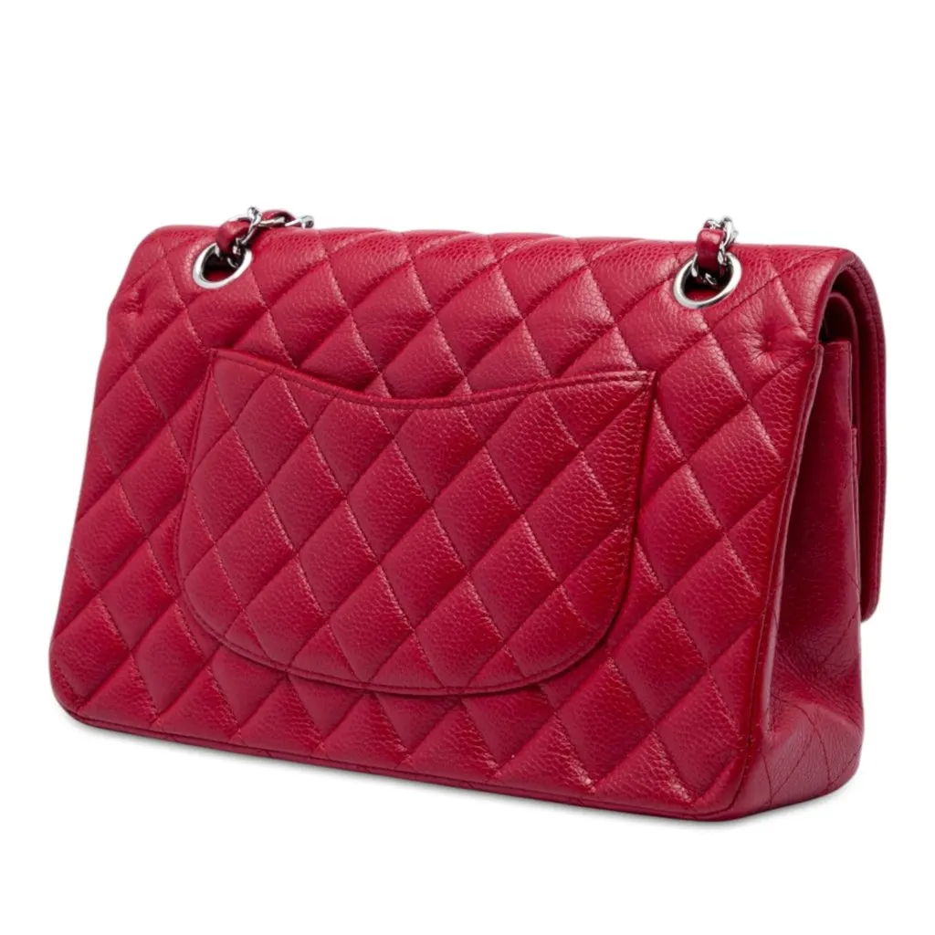 Chanel Medium Classic Caviar Double Flap Red Leather Good - Back View