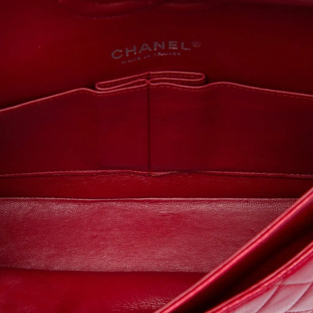 Chanel Medium Classic Caviar Double Flap Red Leather Good - Model View