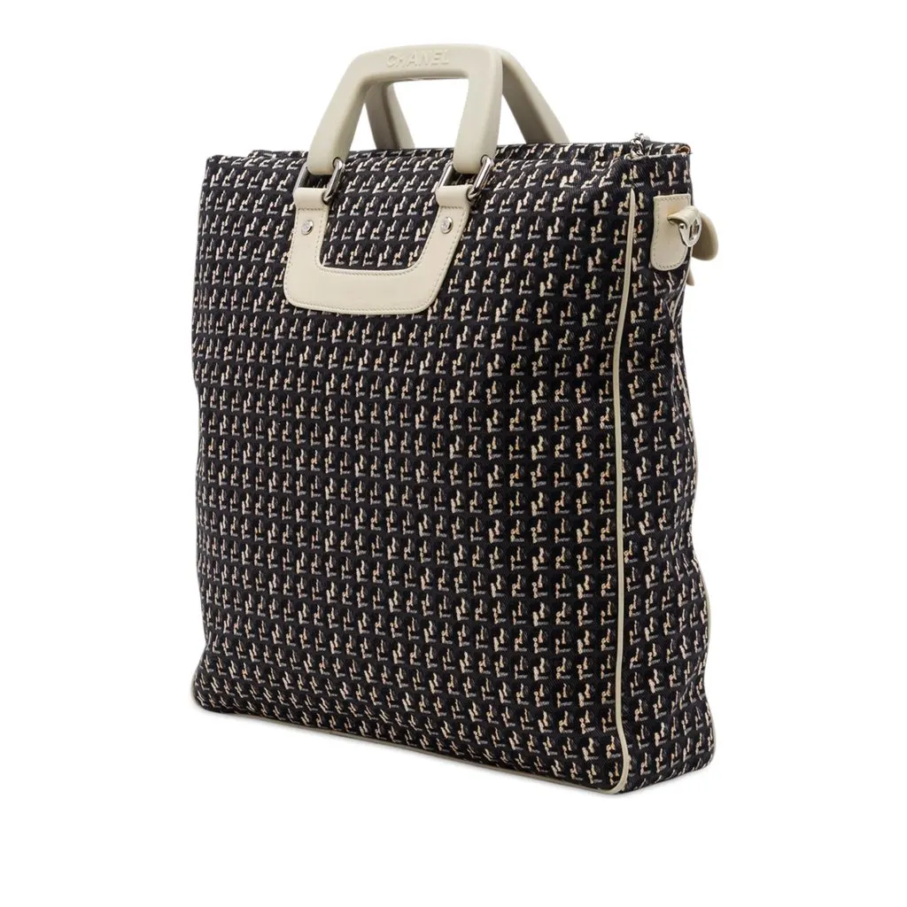 Chanel CC Canvas Clover Vertical Tote Black Very good - Back View