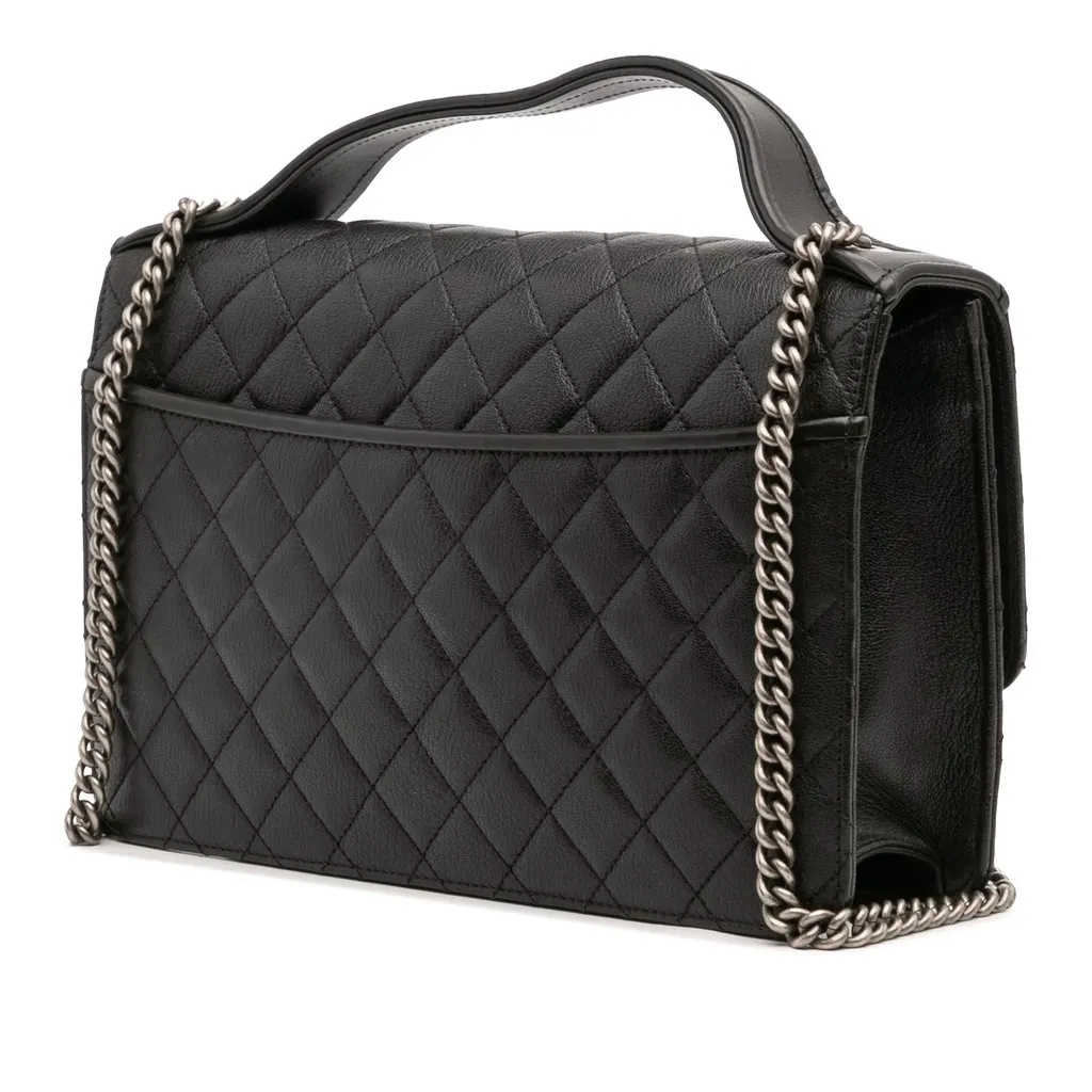 Chanel Medium Quilted Goatskin CC University Flap Black Leather Good - Back View