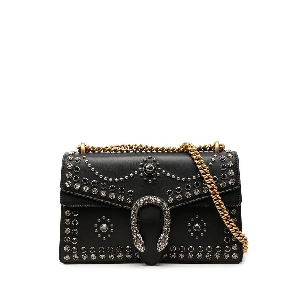 Gucci Medium Studded Calfskin Dionysus Shoulder Bag Black Leather Very good - Front View