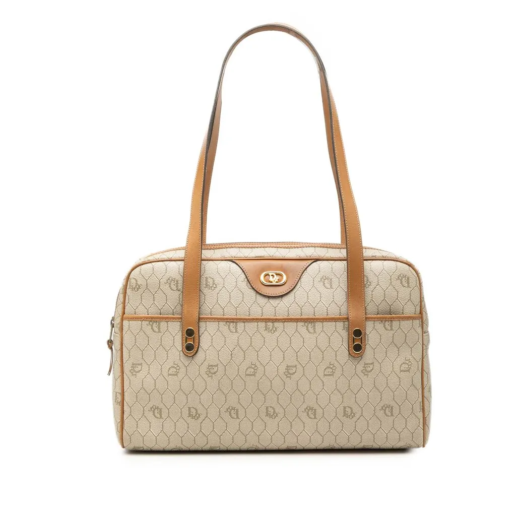 Dior Honeycomb Coated Canvas Shoulder Bag Beige Very good - Front View