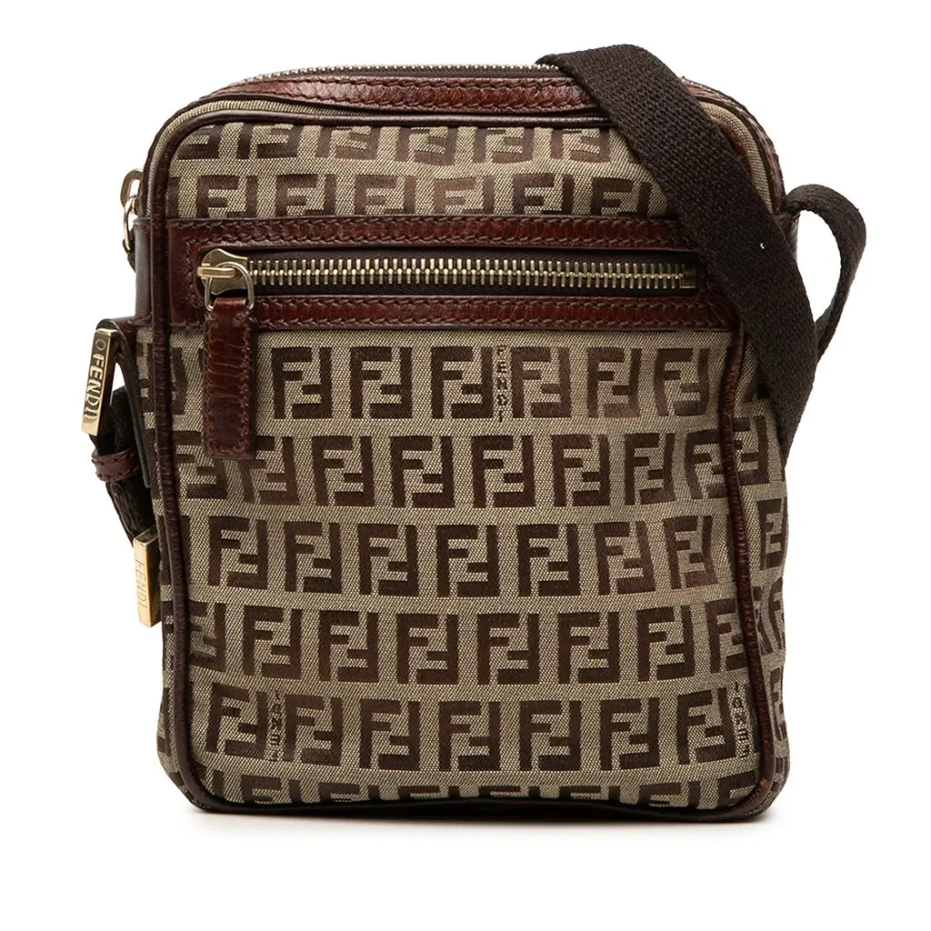 Fendi Zucchino Canvas Crossbody Beige Very good - Front View