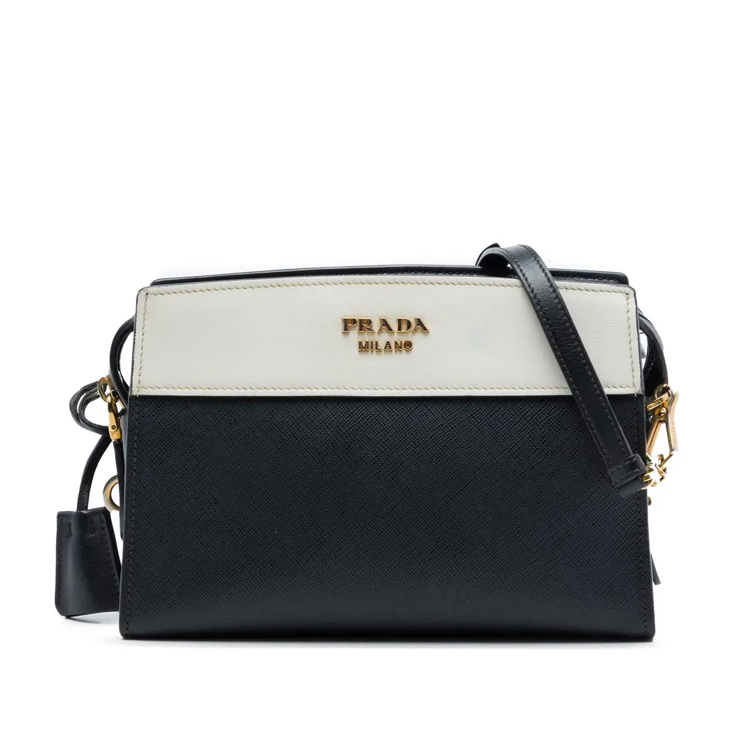 Prada Bicolor Saffiano and City Calf Esplanade Crossbody Black Leather Very good - Front View
