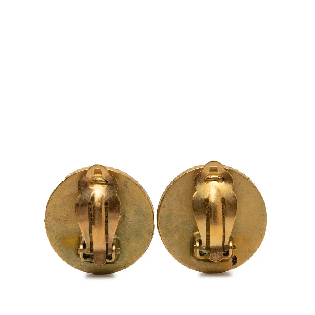 Chanel CC Gold Plated and Enamel Round Clip On Earrings Gold Metal Very good - Back View
