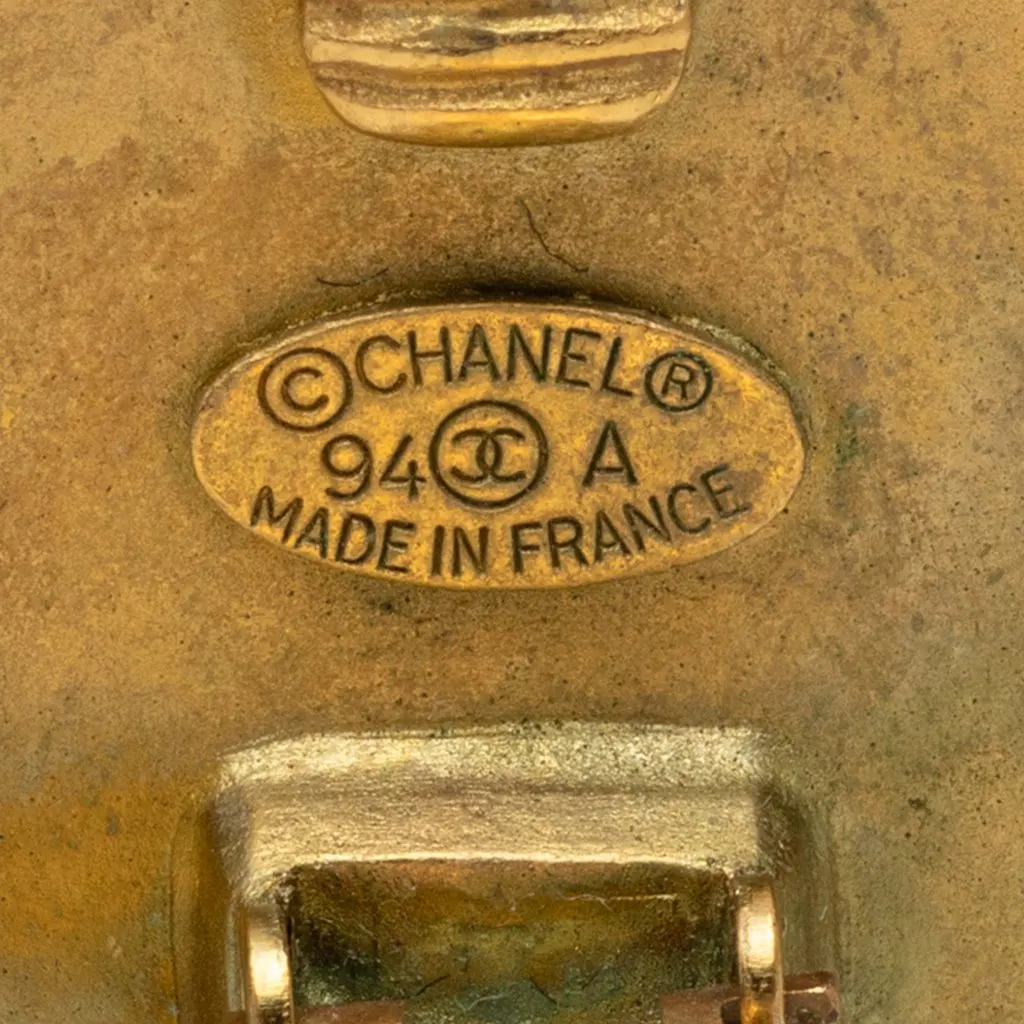 Chanel CC Gold Plated and Enamel Round Clip On Earrings Gold Metal Very good - Inside View