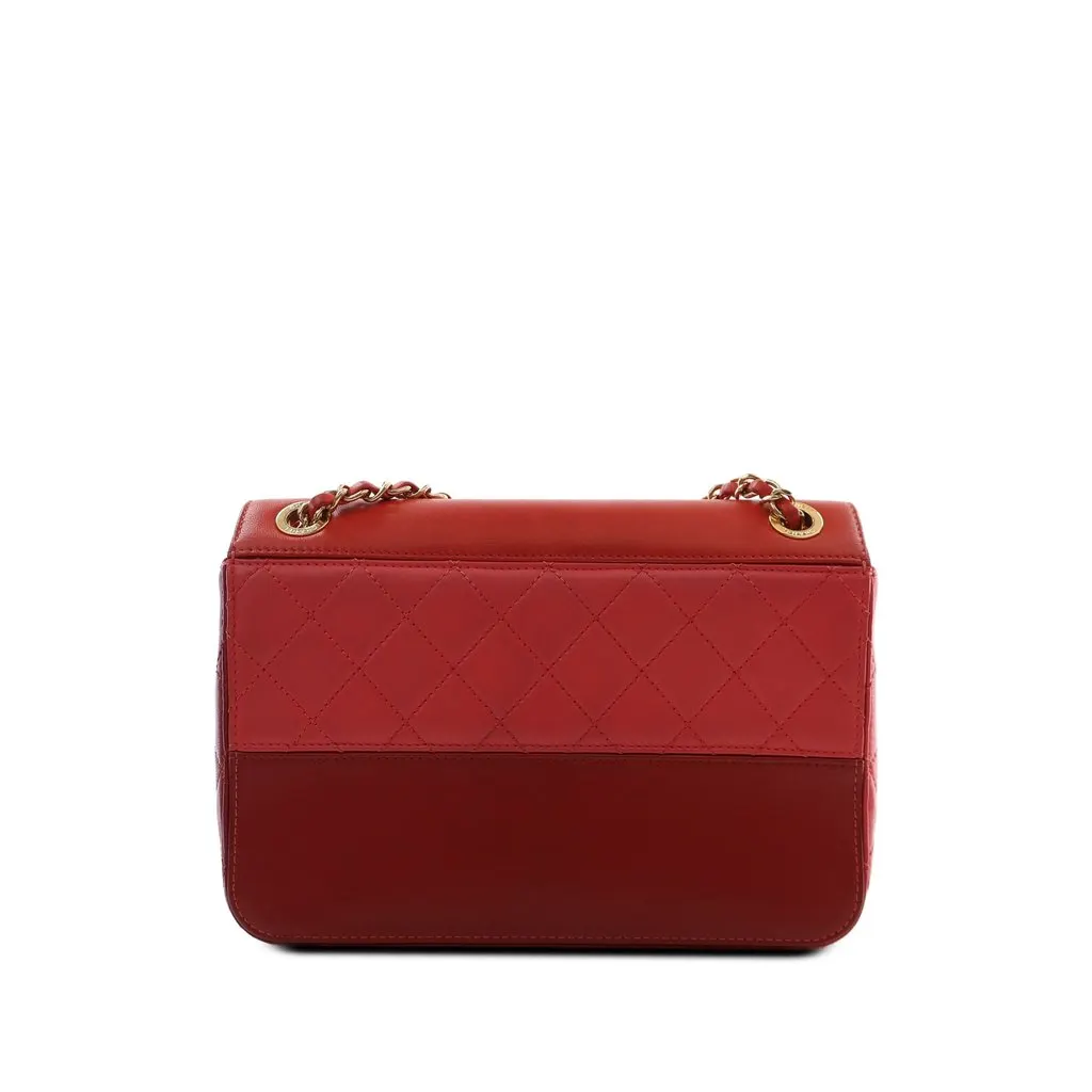 Chanel CC Tricolor Quilted Lambskin Single Flap Red Leather Very good - Back View