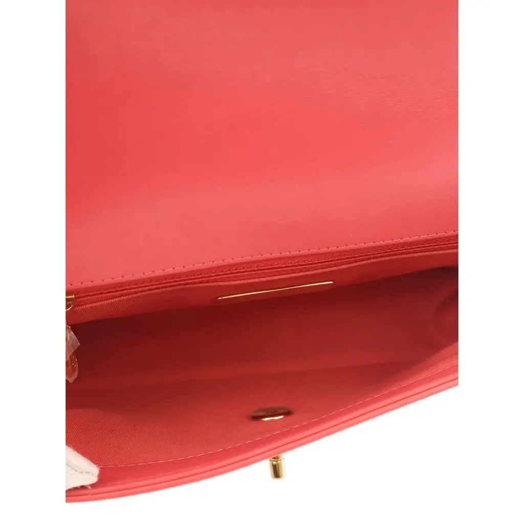 Chanel CC Tricolor Quilted Lambskin Single Flap Red Leather Very good - Model View