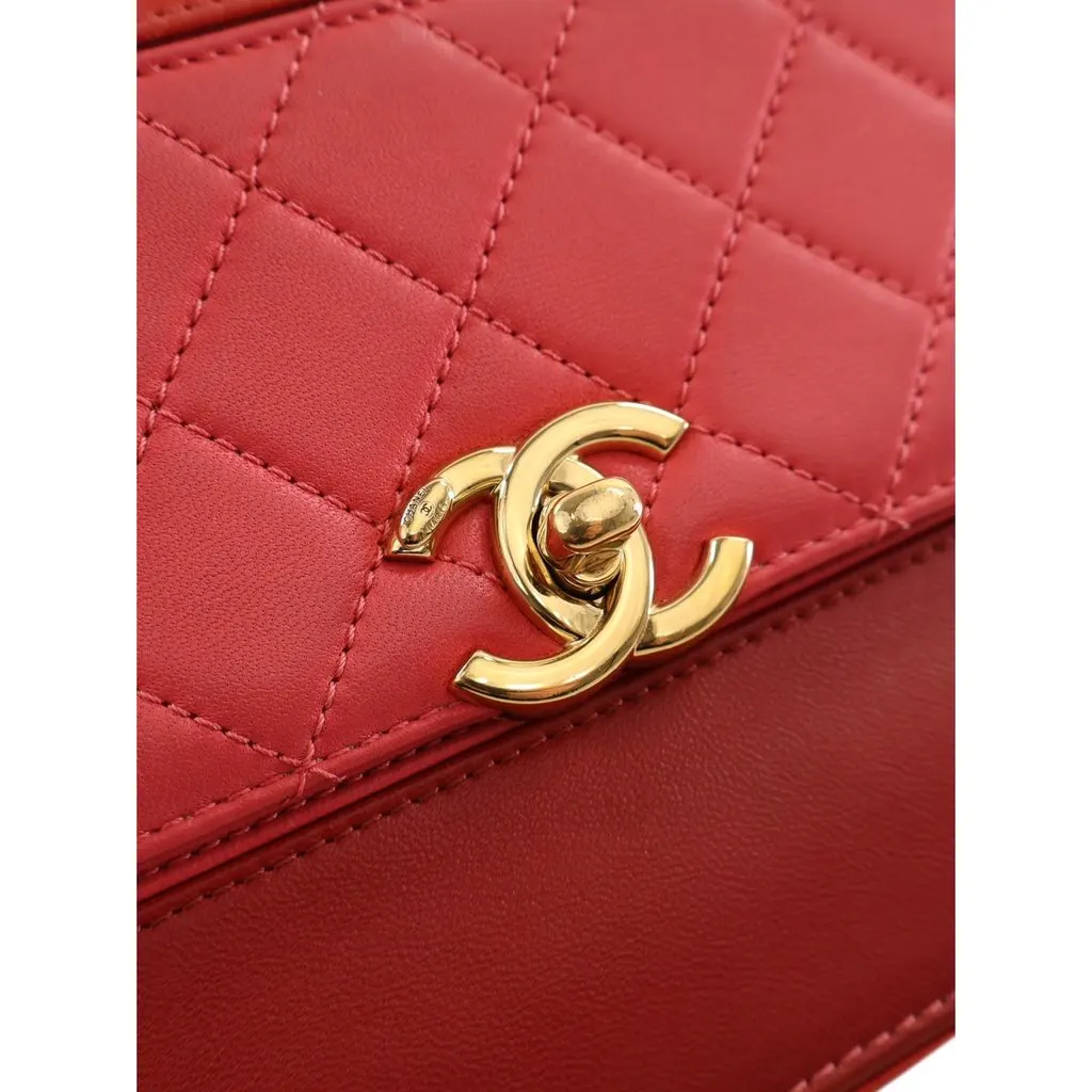 Chanel CC Tricolor Quilted Lambskin Single Flap Red Leather Very good - Box View