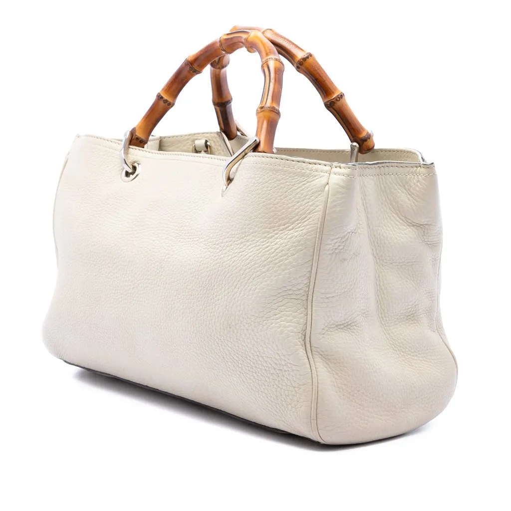 Gucci Medium Calfskin Bamboo Shopper Satchel White Leather Good - Back View