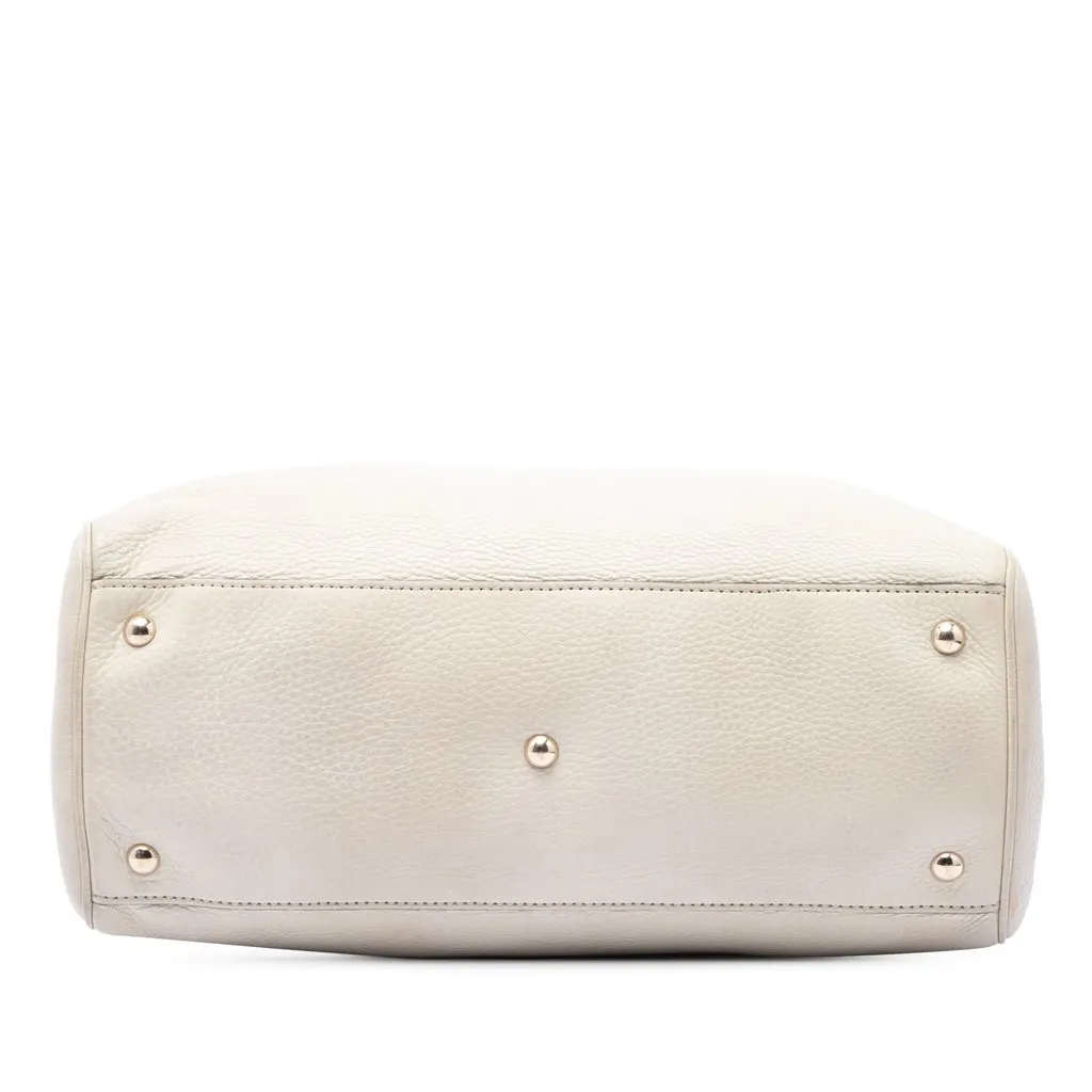Gucci Medium Calfskin Bamboo Shopper Satchel White Leather Good - Inside View