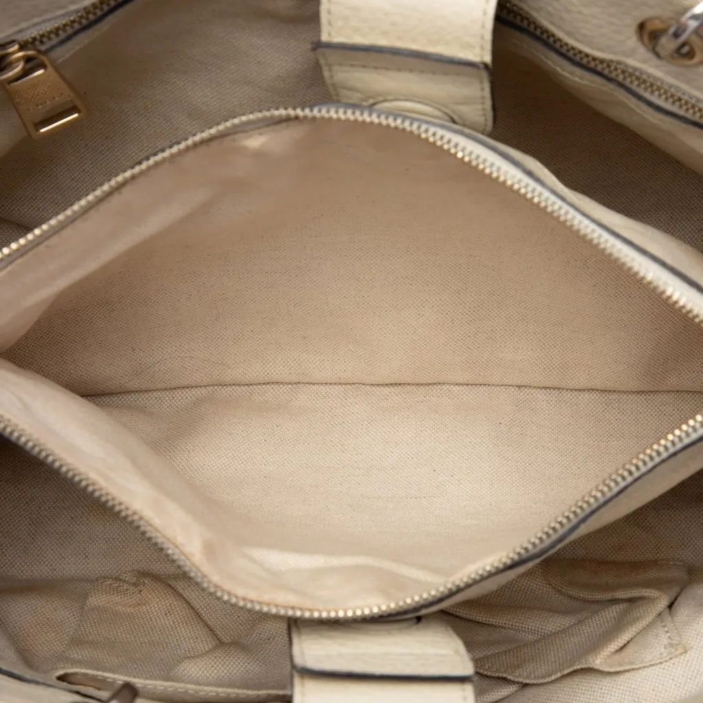 Gucci Medium Calfskin Bamboo Shopper Satchel White Leather Good - Model View