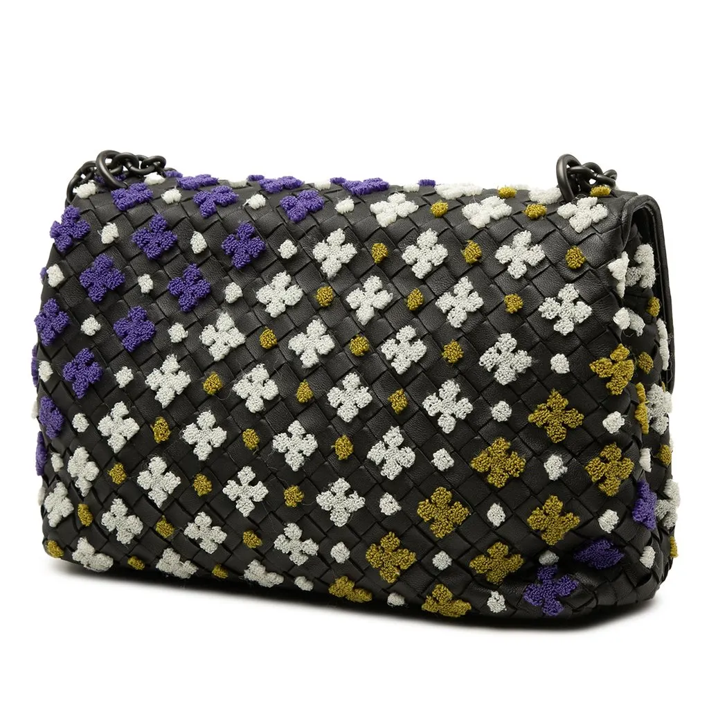 Bottega Veneta Small Multicolor Embroidered Nappa Intrecciato Olimpia Shoulder Bag Black Leather Very good - Back View