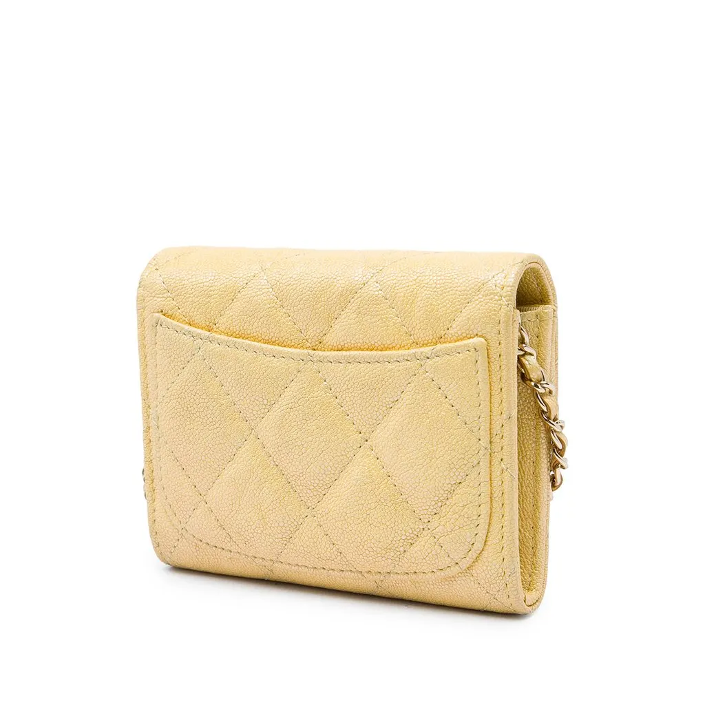 Chanel CC Quilted Iridescent Caviar Flap Card Holder on Chain Gold Leather Very good - Back View