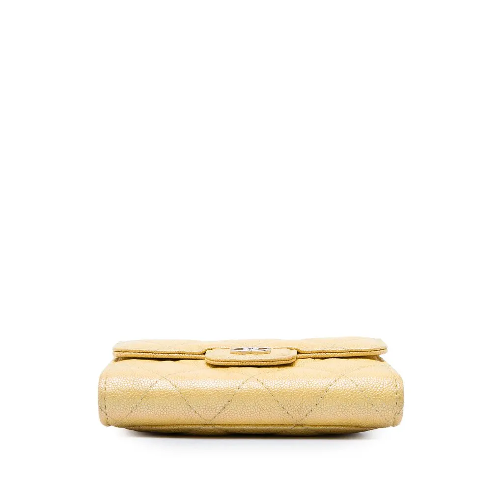 Chanel CC Quilted Iridescent Caviar Flap Card Holder on Chain Gold Leather Very good - Inside View