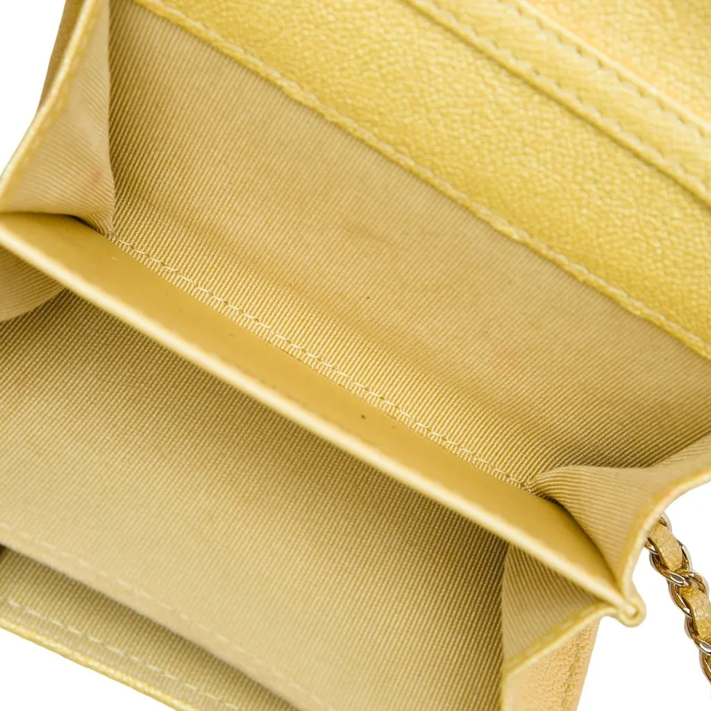 Chanel CC Quilted Iridescent Caviar Flap Card Holder on Chain Gold Leather Very good - Model View
