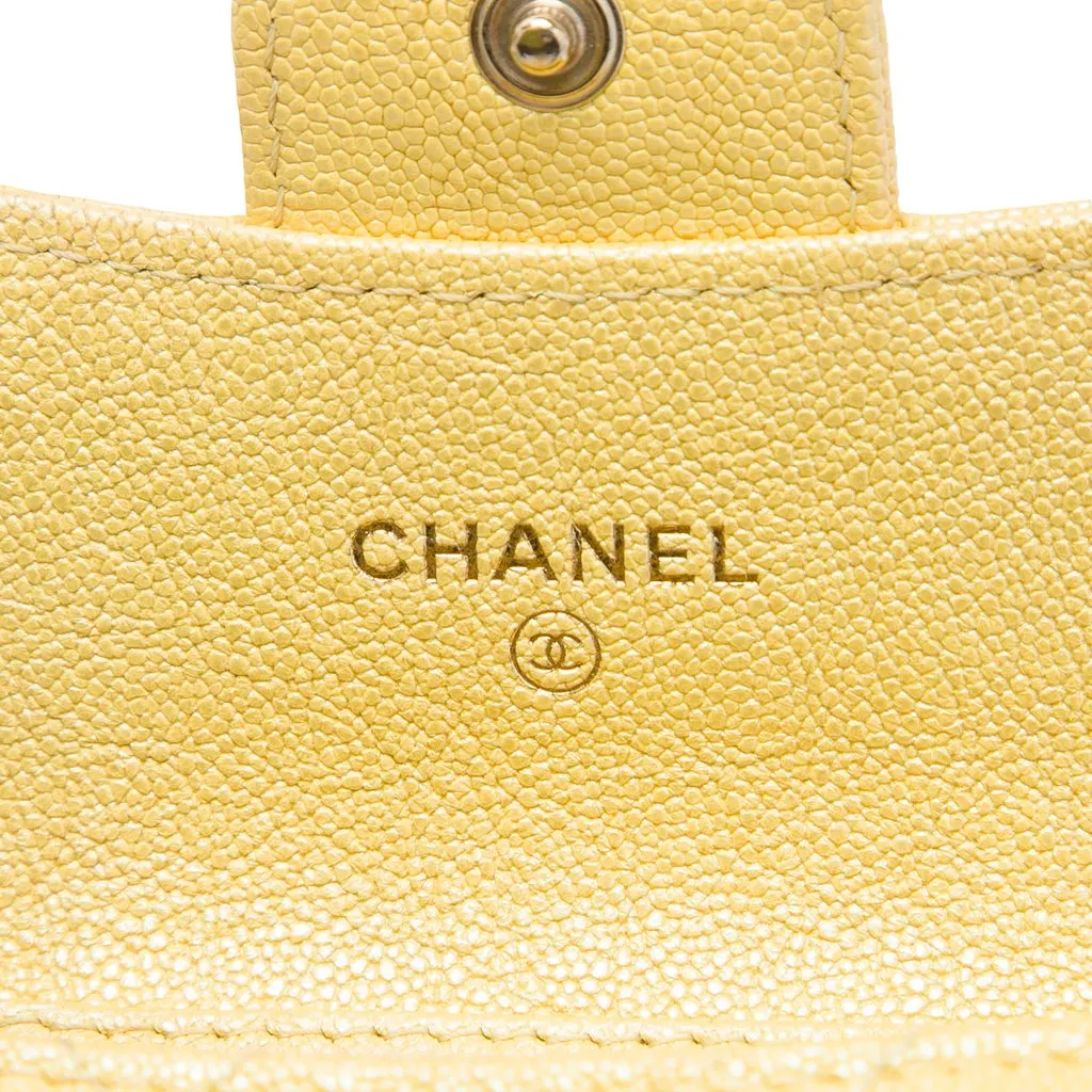 Chanel CC Quilted Iridescent Caviar Flap Card Holder on Chain Gold Leather Very good - Box View