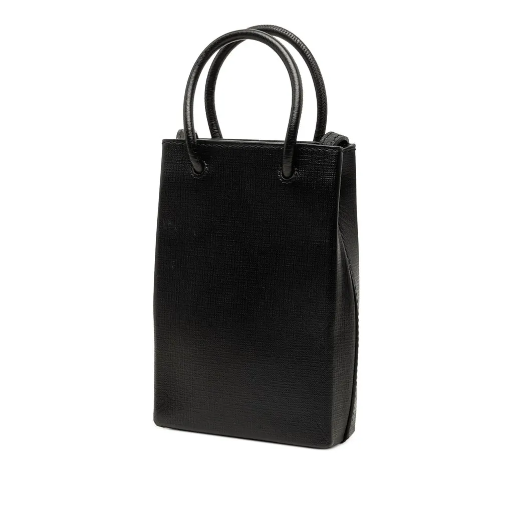 Balenciaga Mini Calfskin Logo Shopping Phone Holder Black Leather Very good - Back View