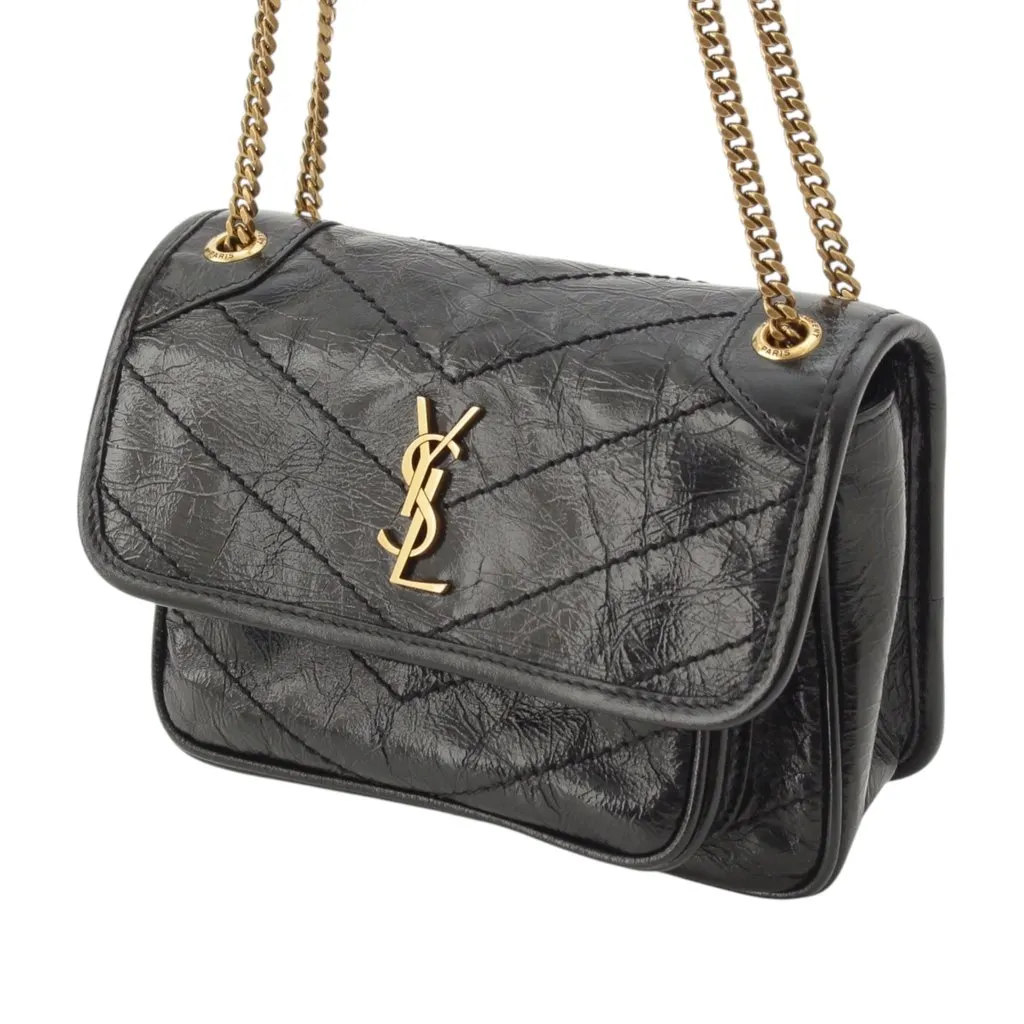 Saint Laurent Mini Crinkled Calfskin Niki Black Leather Very good - Back View