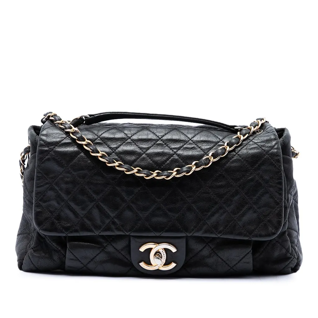 Chanel Large Quilted Iridescent Calfskin Chic Quilt Flap Black Leather Very good - Front View