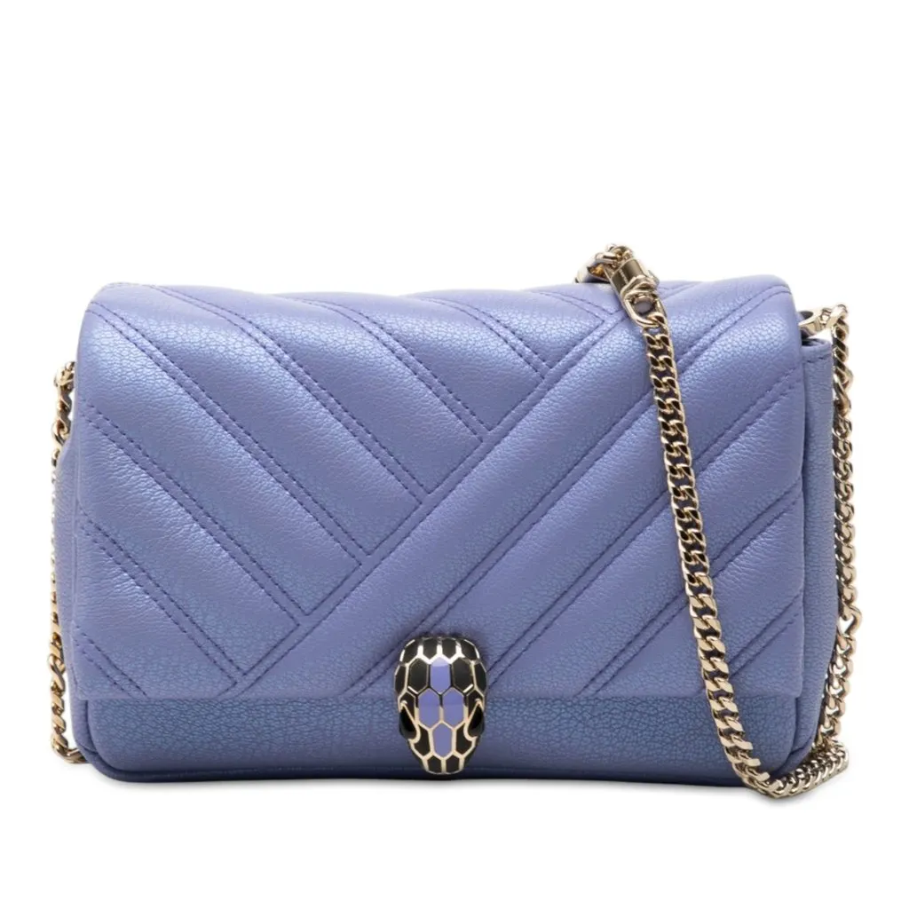 Bvlgari Leather Serpenti Cabochon Chain Crossbody Purple Leather Very good - Front View