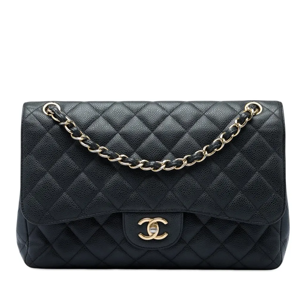 Chanel Jumbo Classic Caviar Double Flap Black Leather Very good - Front View