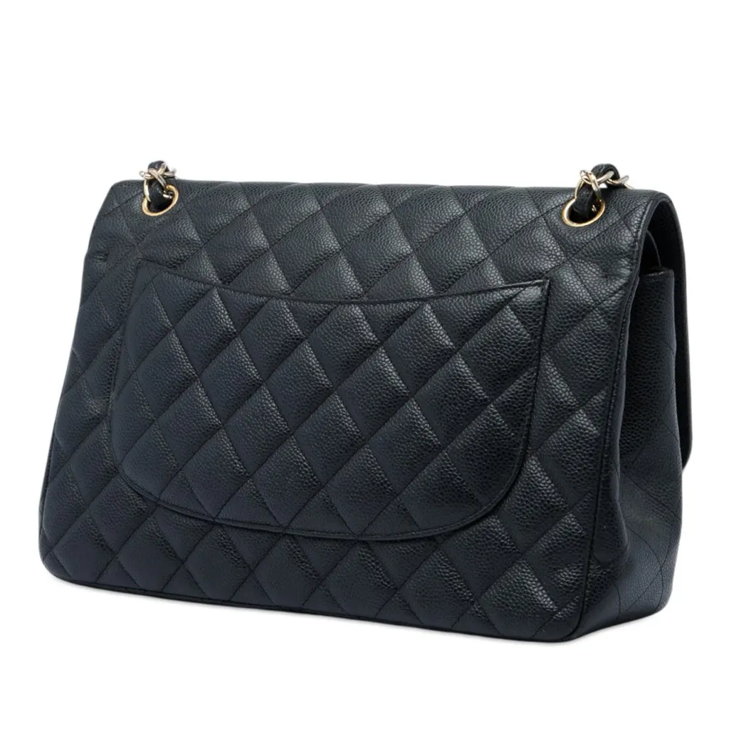 Chanel Jumbo Classic Caviar Double Flap Black Leather Very good - Back View