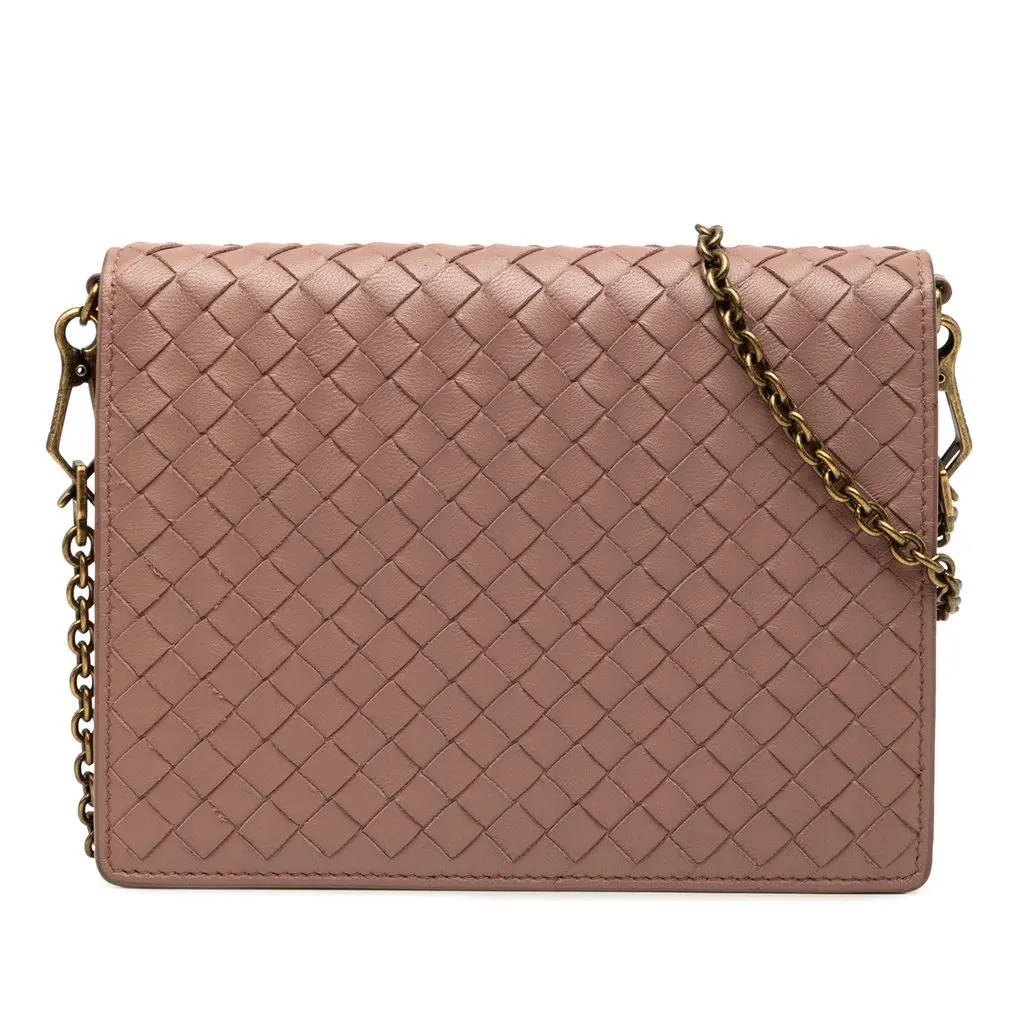 Bottega Veneta Nappa Intrecciato Wallet on Chain Pink Leather Very good - Front View